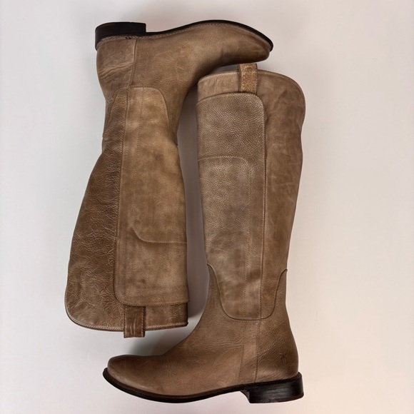 Frye Leather Boots Equestrian Low Heel Tall Riding Pull On Bike Boot Gray Sz 7.5 - Picture 10 of 16